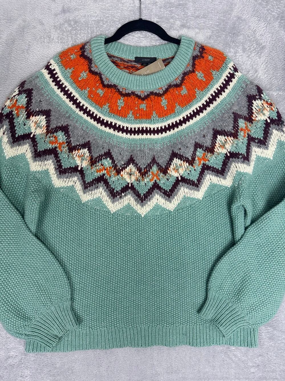 J.Crew Zigzag Fair Isle Crewneck Sweater Size 2X NWT Lambswool Alpaca Nordic